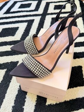Chinese Laundry Black Crystal Strap Slingback Heels